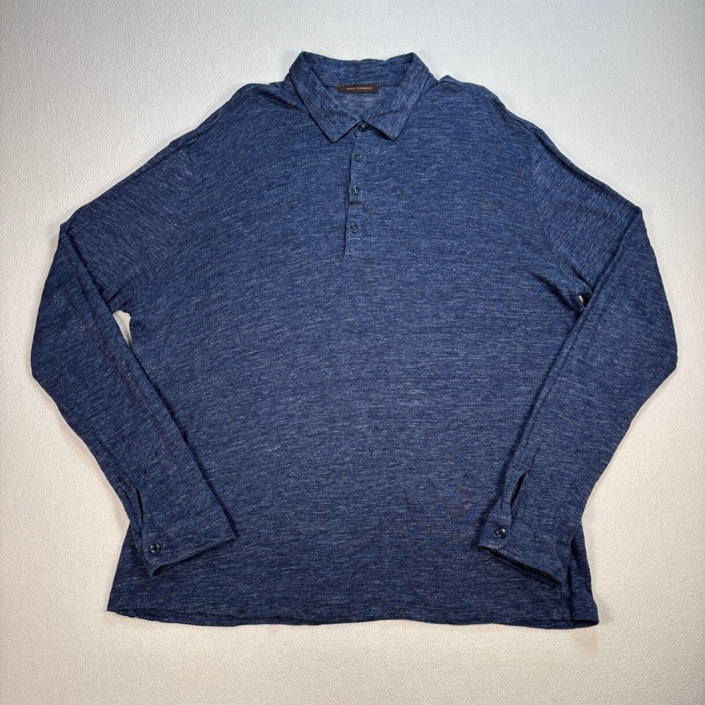Adolfo Dominguez Linen Polo Shirt Men's XL / 8 Blue 100% Flax Long Sleeve *Hole‎